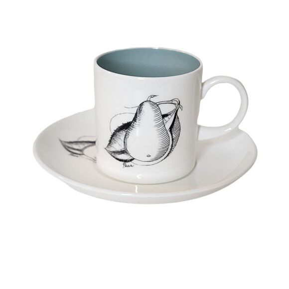 Wedgwood Susie Cooper Black Fruit Demitasse Coffee Cup & Saucer Pear Bone China - Picture 1 of 9